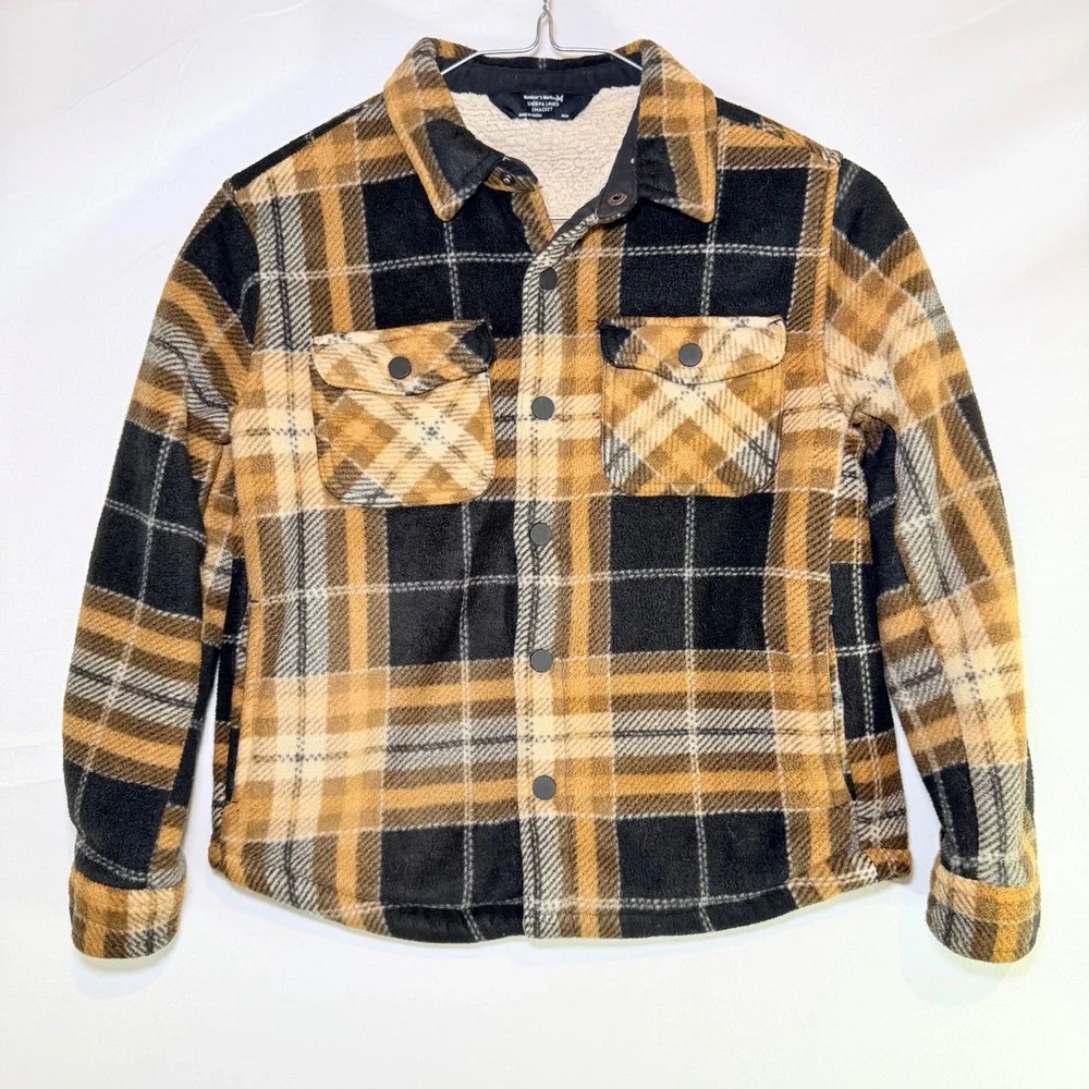 Member's Mark Kids Sherpa Lined Fleece Shacket Plaid Mustard Black‎ Size M 8